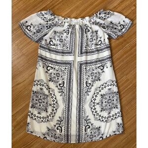 Maurices Off Shoulder Shift Dress Womens Small Black White Medallion Boho